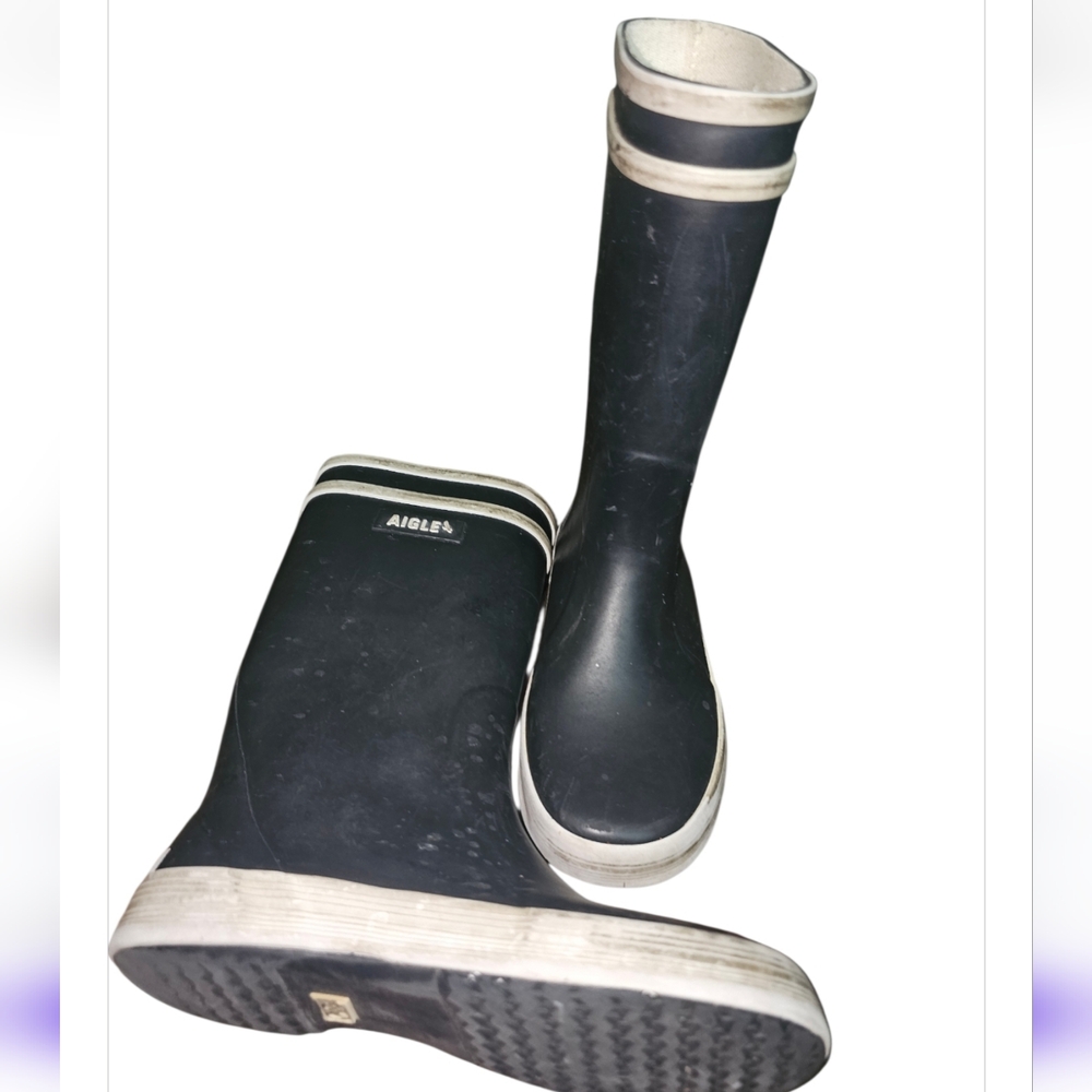 Aigle Black and White Tall Boots